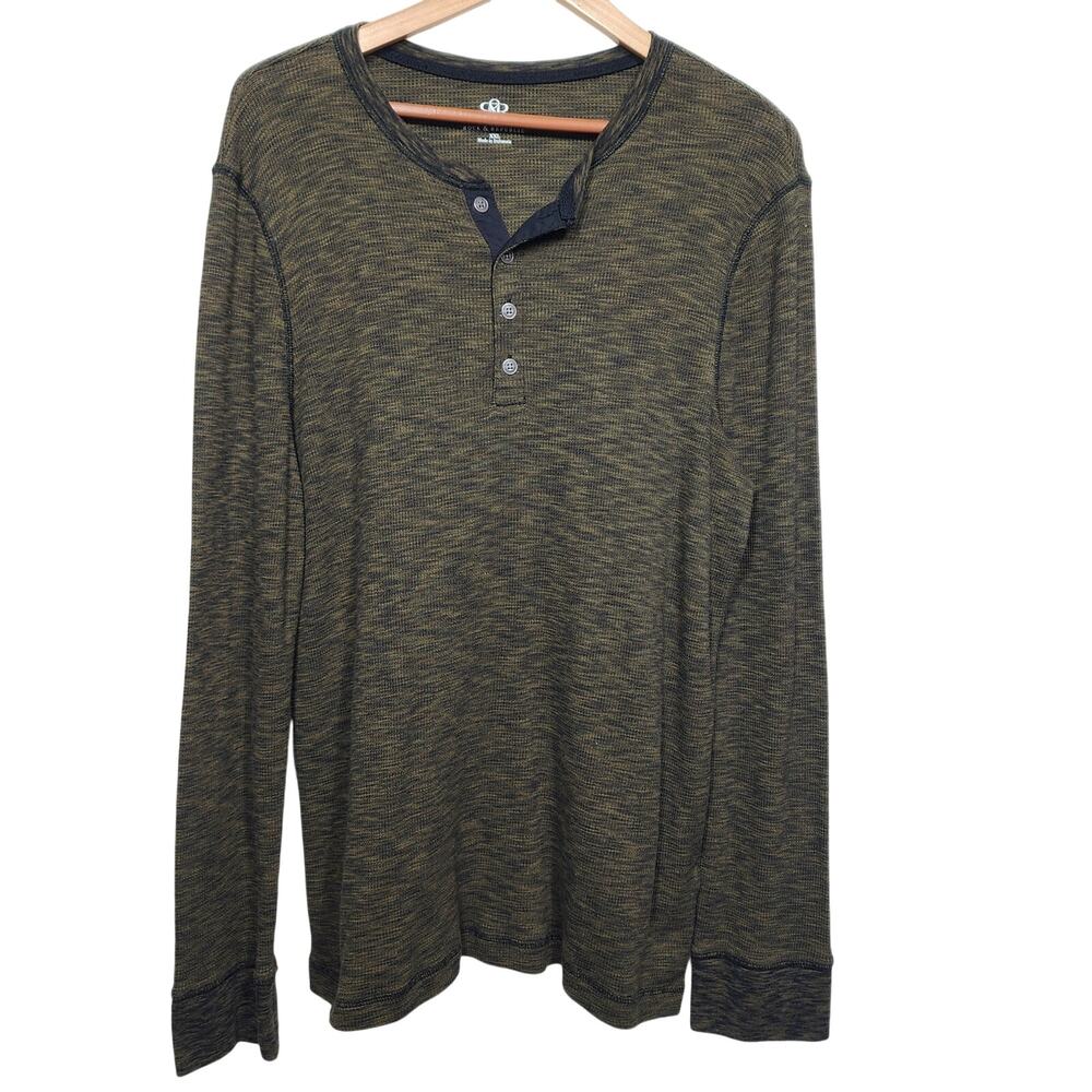 Men's Green Black Thermal Henley Style Shirt Size XXL